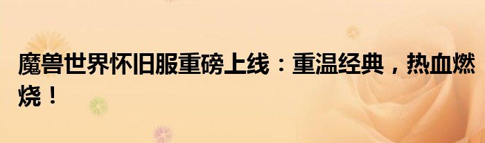 魔兽世界怀旧服重磅上线：重温经典，热血燃烧！