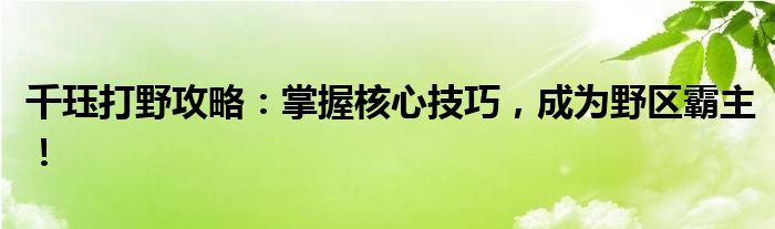 千珏打野攻略：掌握核心技巧，成为野区霸主！