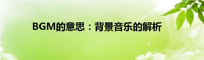 BGM的意思：背景音乐的解析