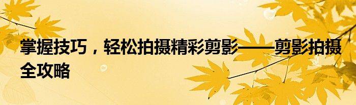 掌握技巧，轻松拍摄精彩剪影——剪影拍摄全攻略