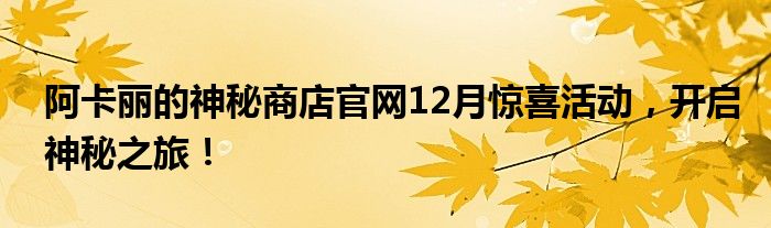 阿卡丽的神秘商店官网12月惊喜活动，开启神秘之旅！