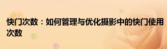 快门次数：如何管理与优化摄影中的快门使用次数