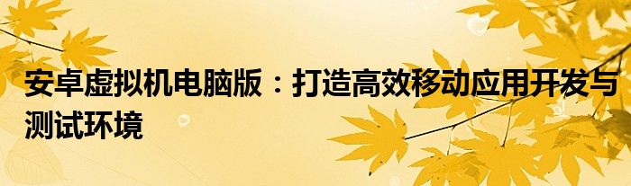 安卓虚拟机电脑版：打造高效移动应用开发与测试环境