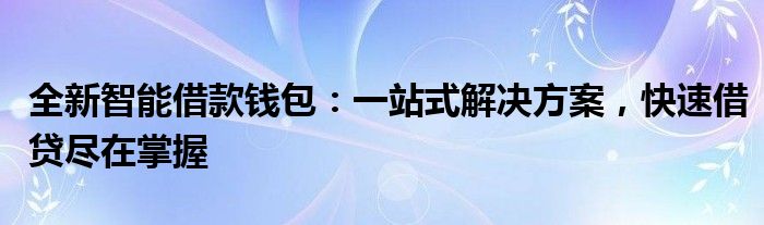 全新智能借款钱包：一站式解决方案，快速借贷尽在掌握