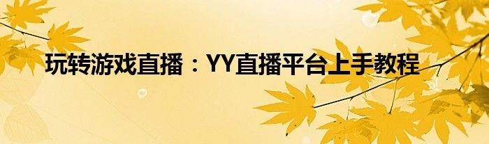 玩转游戏直播：YY直播平台上手教程