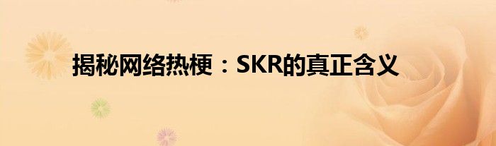 揭秘网络热梗：SKR的真正含义