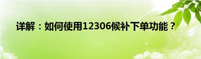 详解：如何使用12306候补下单功能？