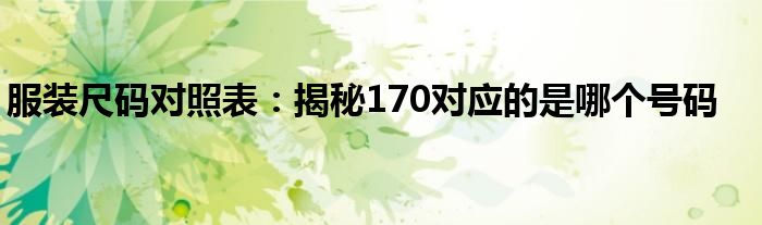 服装尺码对照表：揭秘170对应的是哪个号码