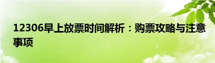 12306早上放票时间解析：购票攻略与注意事项