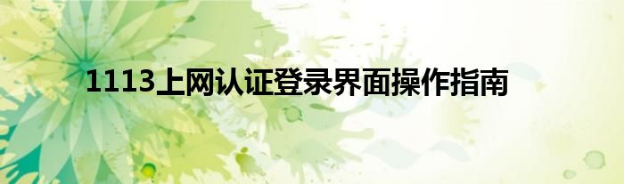 1113上网认证登录界面操作指南