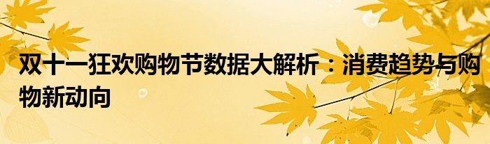 双十一狂欢购物节数据大解析：消费趋势与购物新动向