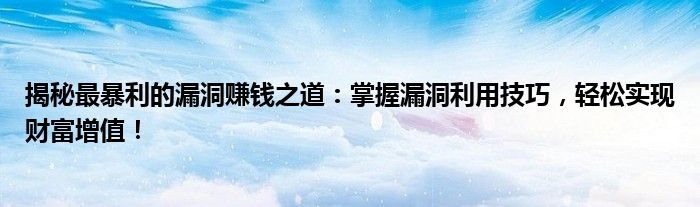 揭秘最暴利的漏洞赚钱之道：掌握漏洞利用技巧，轻松实现财富增值！