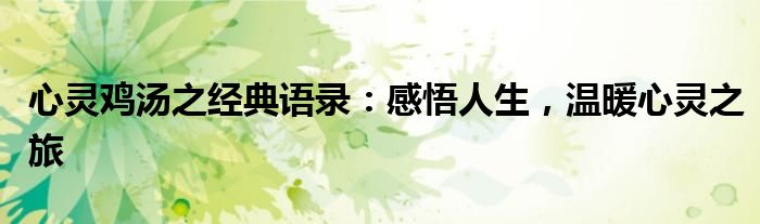 心灵鸡汤之经典语录：感悟人生，温暖心灵之旅