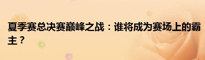 夏季赛总决赛巅峰之战：谁将成为赛场上的霸主？