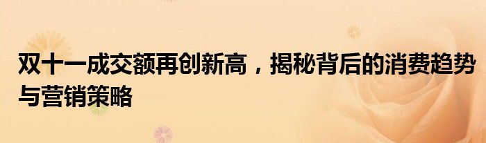 双十一成交额再创新高，揭秘背后的消费趋势与营销策略