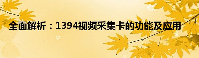 全面解析：1394视频采集卡的功能及应用
