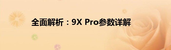 全面解析：9X Pro参数详解