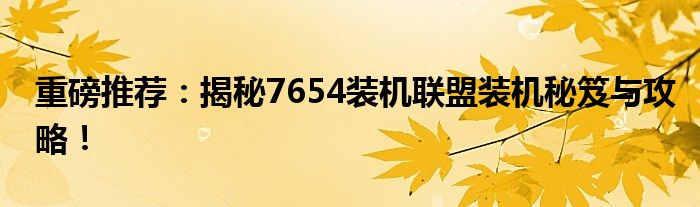 重磅推荐：揭秘7654装机联盟装机秘笈与攻略！