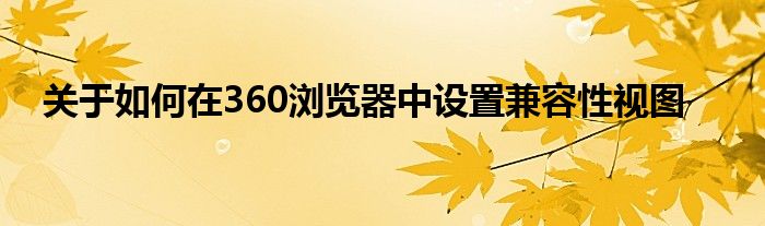 关于如何在360浏览器中设置兼容性视图