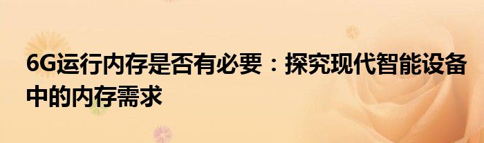 6G运行内存是否有必要：探究现代智能设备中的内存需求