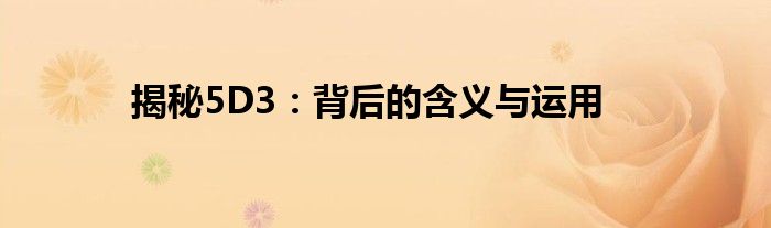 揭秘5D3：背后的含义与运用