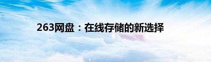 263网盘：在线存储的新选择