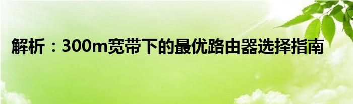 解析：300m宽带下的最优路由器选择指南