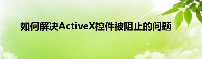 如何解决ActiveX控件被阻止的问题
