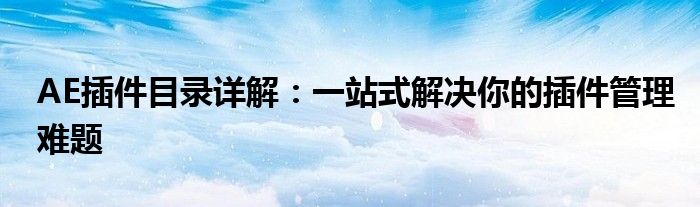 AE插件目录详解：一站式解决你的插件管理难题