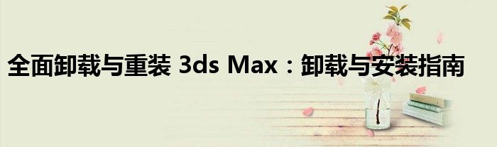 全面卸载与重装 3ds Max：卸载与安装指南