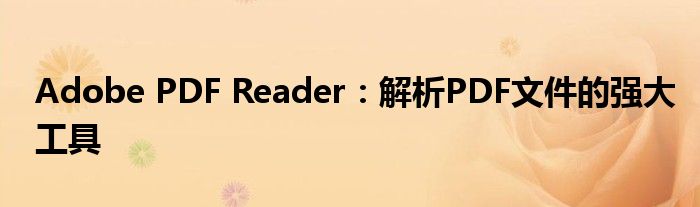 Adobe PDF Reader：解析PDF文件的强大工具