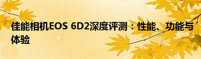 佳能相机EOS 6D2深度评测：性能、功能与体验