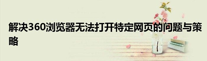 解决360浏览器无法打开特定网页的问题与策略