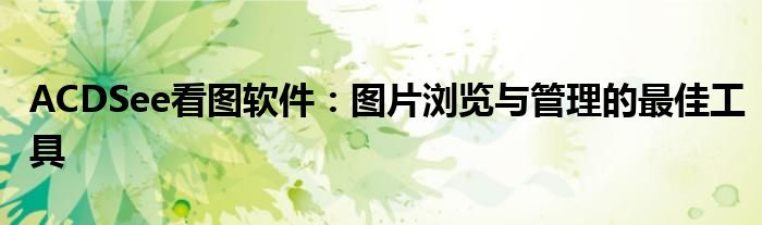 ACDSee看图软件：图片浏览与管理的最佳工具