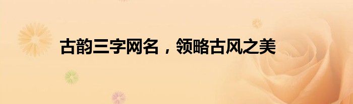古韵三字网名，领略古风之美