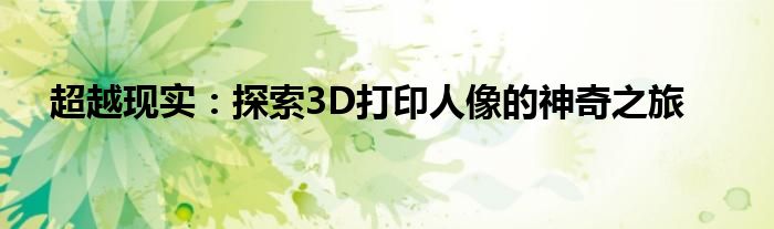 超越现实：探索3D打印人像的神奇之旅