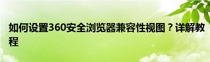 如何设置360安全浏览器兼容性视图？详解教程