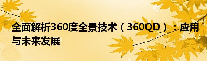 全面解析360度全景技术（360QD）：应用与未来发展
