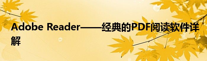 Adobe Reader——经典的PDF阅读软件详解