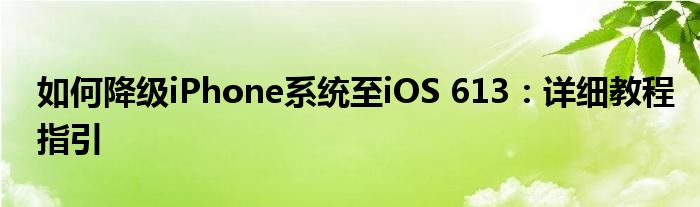 如何降级iPhone系统至iOS 613：详细教程指引