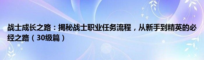 战士成长之路：揭秘战士职业任务流程，从新手到精英的必经之路（30级篇）