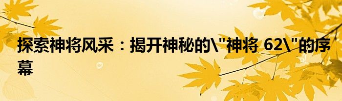 探索神将风采：揭开神秘的