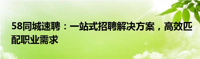 58同城速聘：一站式招聘解决方案，高效匹配职业需求