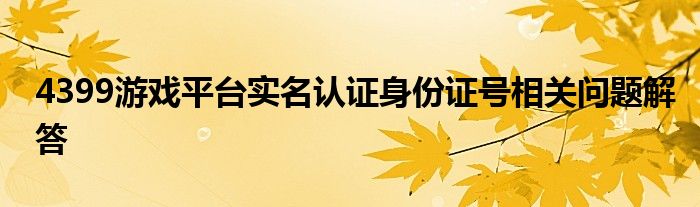 4399游戏平台实名认证身份证号相关问题解答