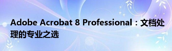 Adobe Acrobat 8 Professional：文档处理的专业之选