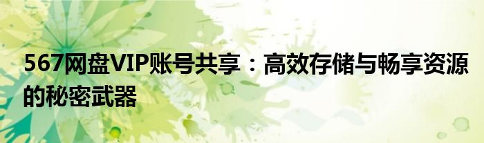 567网盘VIP账号共享：高效存储与畅享资源的秘密武器
