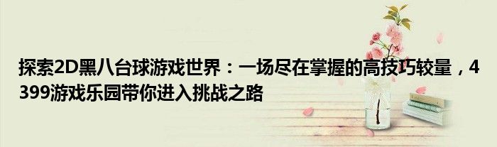 探索2D黑八台球游戏世界：一场尽在掌握的高技巧较量，4399游戏乐园带你进入挑战之路
