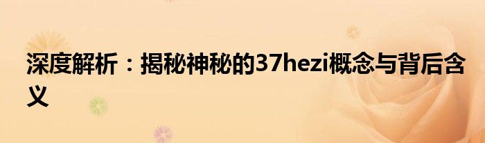 深度解析：揭秘神秘的37hezi概念与背后含义