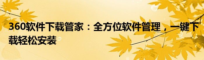 360软件下载管家：全方位软件管理，一键下载轻松安装