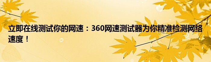 立即在线测试你的网速：360网速测试器为你精准检测网络速度！